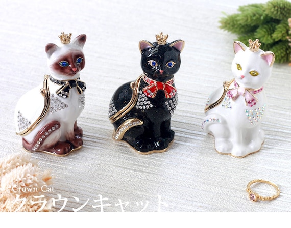 Crown Cat Jewelry Box: Crystal Accent, Zinc Alloy - From Japan - Etsy