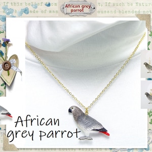 Pendentif perroquet gris d&#39;Afrique unique, collier perroquet, boucles d&#39;oreilles perroquet, épingle perroquet, bijoux oiseau, bijoux uniques, personnalisé