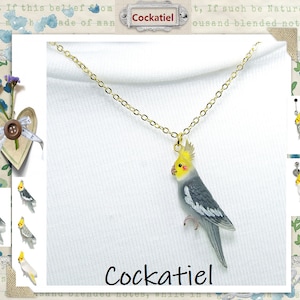 かわいいオカメインコのペンダントとネックレス、オカメインコのジュエリー、鳥のネックレス、鳥のアクセサリー、手作り