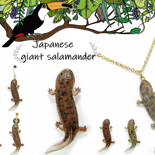 Cadeau unique ! Espèce protégée au niveau national/pendentif salamandre géante japonaise/collier/boucles d'oreilles/badge/broche/bijoux personnalisés