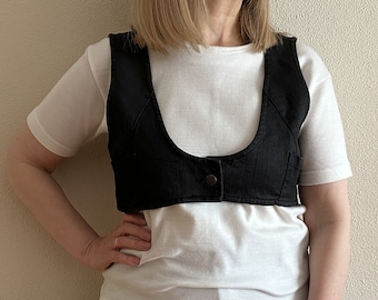 Crop Women's Vest Black Vest Black Cropped Women Waistcoat