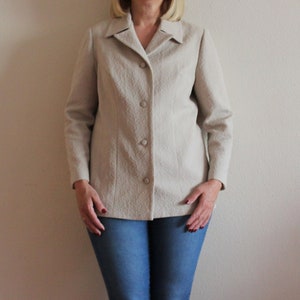 Crimplene Jacket Beige Jacket Vintage Women Jacket Beige Formal Ladies Blazer Suit Collar Medium Size