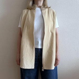 Beige Vest Merino Wool Cotton Blend Vest Zip up Waistcoat Comfortable Sleeveless Cardigan Extra Large Size