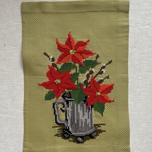 Vintage Stickerei Norweger Wandbehang Mid Century Küche Wanddekor Kreuzstich Handarbeit Skandinavische handgemachte Volkskunst Wohnkultur