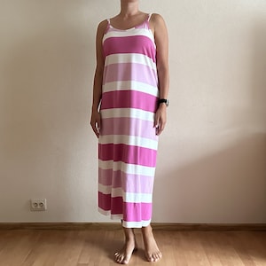 MARIMEKKO Summer Dress Long Womens Dress Sleeveless Spaghetti Strap Pink Striped Cotton Dress Finnish Design Dress Medium Size