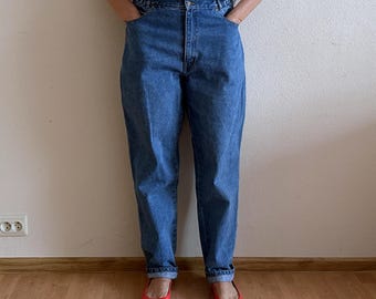 Vintage High Waisted Mom Jeans 90s Tapered Leg Denim Pants ArtXtra Elastic Waist Jeans Retro Blue Denim Jeans Women’s Size C 42