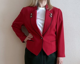 Damen Dirndl Jacke Hot Red Kurze Wolle Strickjacke Trachten Loden Bayerischer Blazer Österreichisches Tiroler Oktoberfest Mittel bis Groß