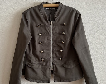 Marching Band Jacket Khaki Women Blazer Double Breasted Silver Buttons Zip up Blazer Long Sleeve Women's Jacket