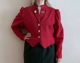 Frauen Dirndl Jacke Roter Woll Trachten Blazer Deutscher Loden Trachten Blazer Festival Österreichisches Tiroler Oktoberfest Bestickt