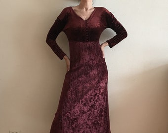 Rotes Samtkleid Langes Samtkleid Merlot Samt Maxi Kleid Weinrot Langarm Elastisch Jersey Kleid Small Size