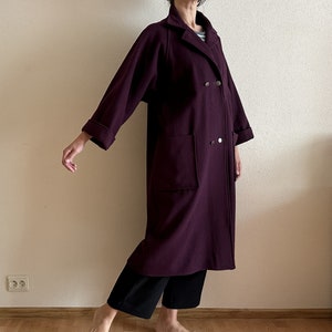 Vintage Women&#39;s Coat Burgundy Wool Blend Coat Long Wool Coat Vine Red Womens Coat Classic Button Up Kimono Sleeve Oversized Long Jacket