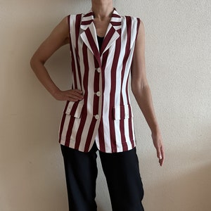 Choice by Steilmann Vintage Blouse Wit Rood Gestreept Vest Mouwloos Dames Zomershirt