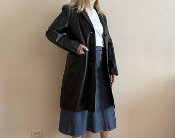 Vintage Leather Coat Women's Leather Coat Black Leather Coat Trench Coat Genuine Leather Jacket