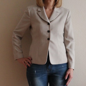 Beige Jacket Vintage Women Jacket Beige Formal Ladies Blazer Shoulder Padded Suit Collar Medium Size