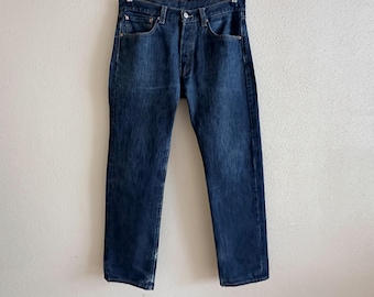 Levi Strauss 501 W 32 L 32 Pantalones vaqueros originales Levi's de cintura alta para hombre, pantalones vaqueros grunge azul oscuro, pantalones vaqueros americanos