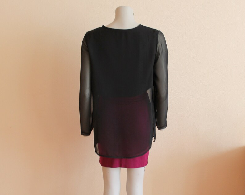 Black Blouse Women Blouse Sheer Black Chiffon Women/'s Blouse Long Sleeve Shirts Silky Romantic Top Button up