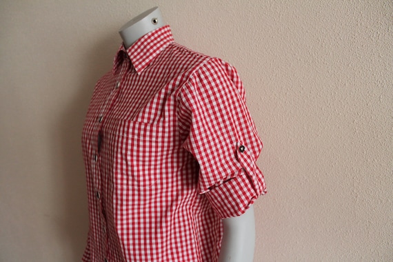 Gingham Shirt Vintage Shirt Women Blouse Red Chec… - image 5