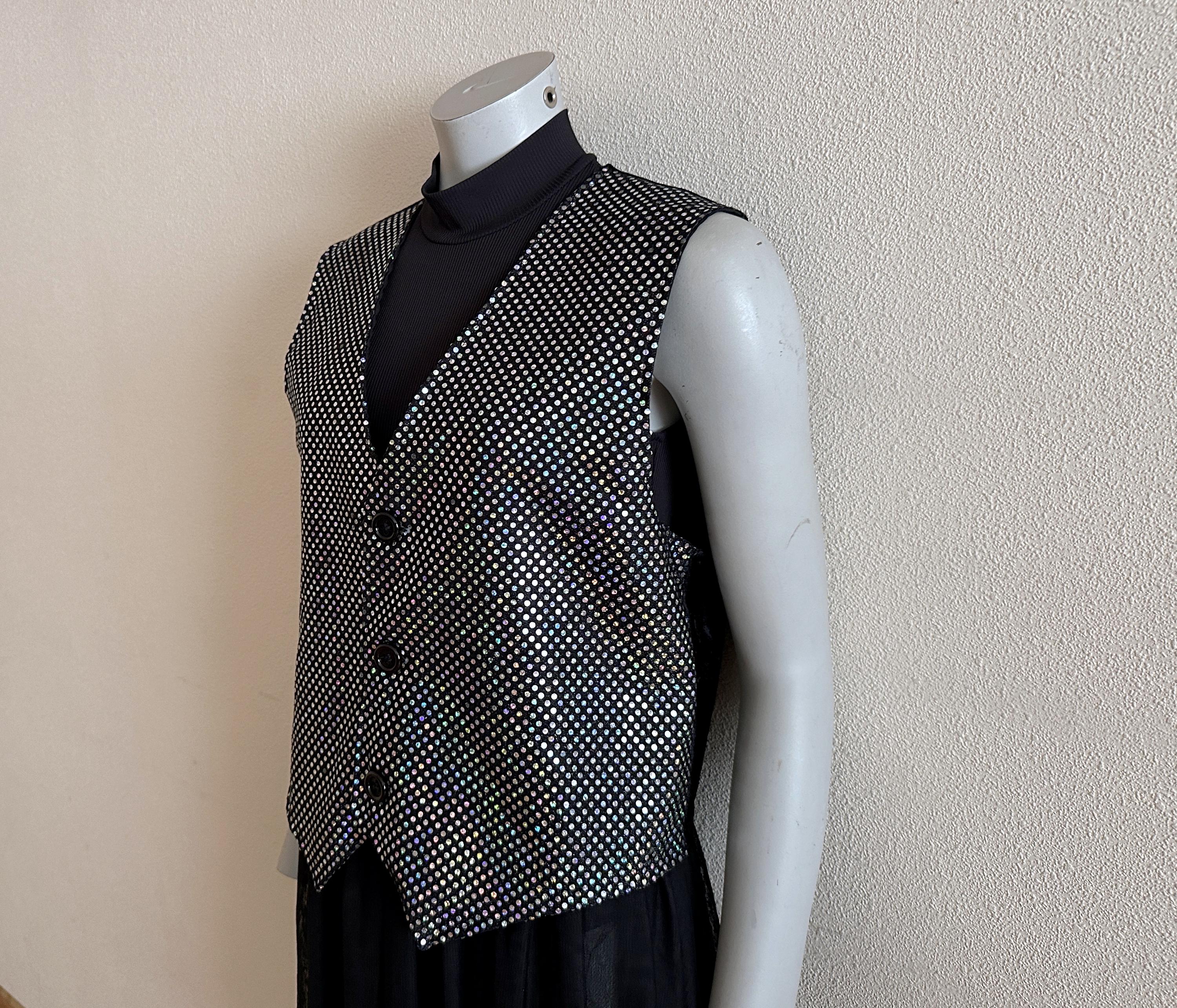 Gilet Uomo Con Paillettes Argentate – Orlob – Perfetto Per Carnevale E Feste A Tema – Taglie 48/50 – 56/58