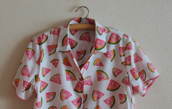 Pajama Top Vintage Blouse Watermelon Print Top Tr… - image 7