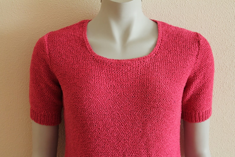 Pink Sweater Summer Pullover Pink Fucsia Knit Sweater Knitted Slouchy Pullover Romantic Cardigan Short Sleeve Blouse Top Cotton Blend Medium