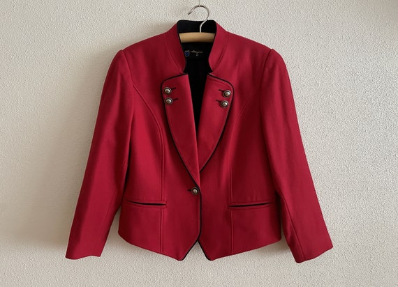 Women's Dirndl Jacket Hot Red Short Wool Cardigan… - image 7