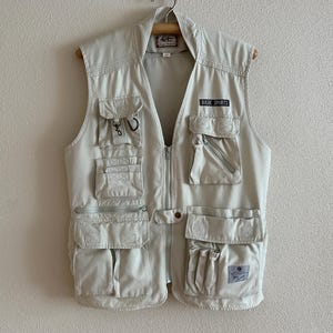 Men&#39;s Vest Cargo Style Vest White Ivory Cotton Gentlemen&#39;s Waistcoat Fisherman Hunter Vest Multi Pocket Zip up