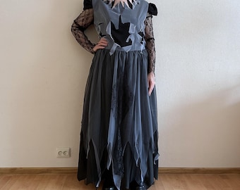 Festival feestjurk zwarte damesjurk gotische jurk dames lange mouwen heksenjurk