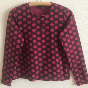 MARIMEKKO Top Polka Dot Marimekko Shirt Long Sleeve Purple Pink Circles Print Women T-Shirt Cotton Jersey Blouse image 7