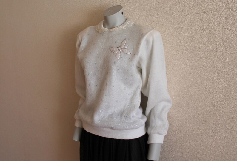 Ivory White Knitted Women Pullower Vintage Knit Sweater Elegant Romantic Long Sleeve Jumper Oversized Cardigan Shoulder Pads