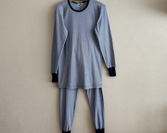 Vintage FENNO Pajamas Set Men Pyjama Mens Retro Pajama Clothes Blue Cotton Night Clothing