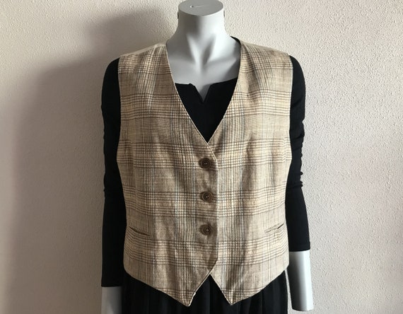 Gilet femme Beige Plaid Vest Beige Womens Vest Checkered Linen - Etsy France