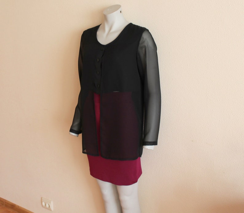 Black Blouse Women Blouse Sheer Black Chiffon Women/'s Blouse Long Sleeve Shirts Silky Romantic Top Button up