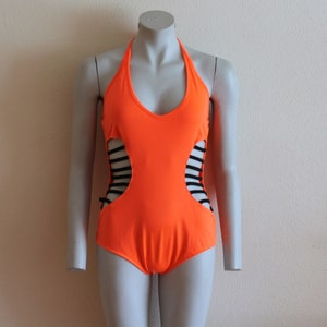 One Piece Swimsuit Vintage Swimwear Swimming Suits Bathing Suits Neon Orange