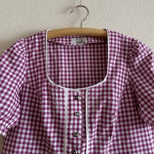 Gingham Plaid Shirt Women Dirndl Blouse Loden Shirt Red White Checkered German Trachten Austrian Alpen Oktoberfest Peasant Bavarian Folk