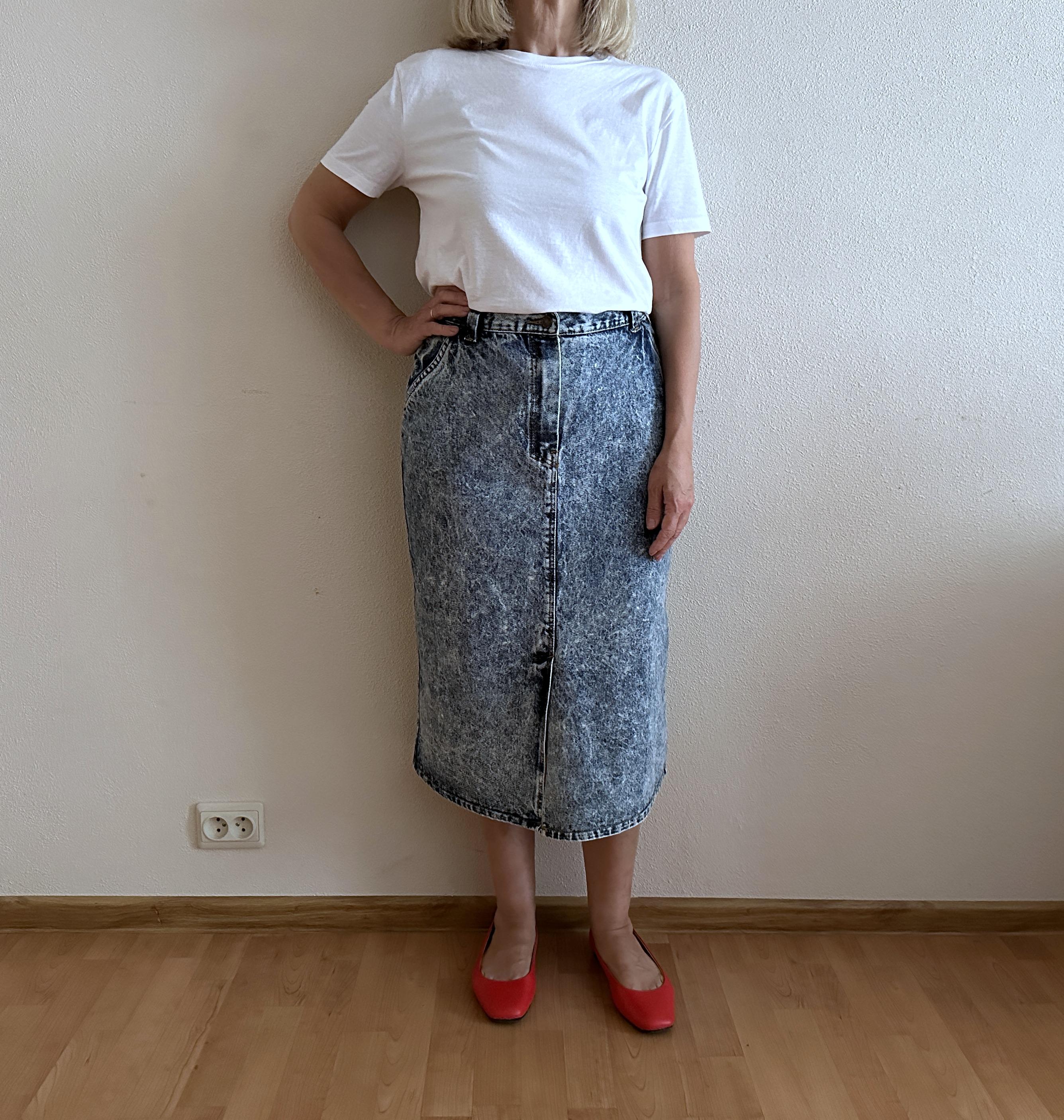 Vintage Acid Wash Denim Skirt 80s High Waist Pencil Jean Skirt Pep
