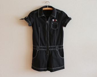 Schwarzer Overall Kurze Ärmel Einteiler StramplerHose Overalls Weite Beine Hose Hosenanzug