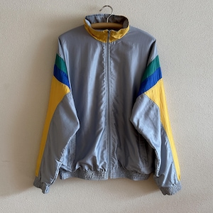 Vintage Zeppelin 80s Windbreaker Jacket Gray Yellow Colorblock Track Jacket Retro Zip-Up Shell Jacket Unisex