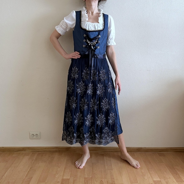 Edelnice Trachtenmode - Vestido tirolés para mujer, sin mangas, con delantal, estilo Oktoberfest Trachten Alpen, traje nacional austríaco bávaro