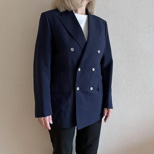 70's Ireland製 Bespoke Double Navy Blazer 1970s Vintage Bespoke Blazer. Double Breasted 4x2 Pattern