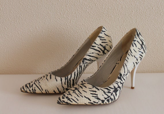 Aldo Black and White Snake Skin Open Toe Platform Pumps 9 | eBay