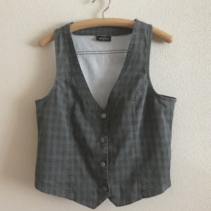 Dames Vest Denim Vest Grijs Geruit Vrouwen Vest Getailleerd Vest Womens Country Western Boho Mouwloos Spijkerjasje Extra Grote Maat