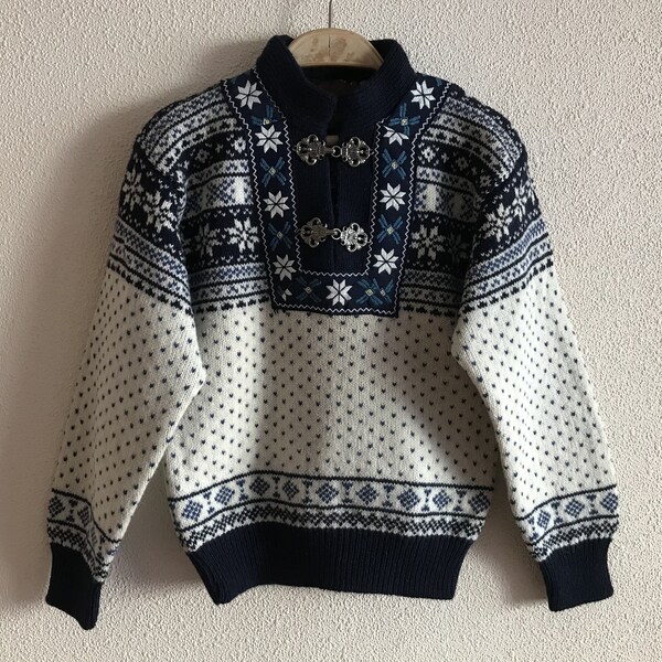 Christiania Sweaters Scandinavian Kids Jumper Norwegian Wool Pullover Icelandic Sweater Nordic Jumper White Blue Knitted Hooks Closure