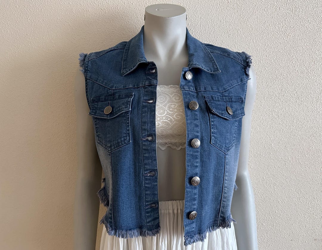 Blue Denim Sleeveless Shirt French Country Lace Casual Denim Vest Women Tank Tops