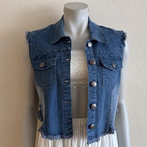 Dames Denim Vest Dames Denim Top Blue Jean Vrouwen Shirt Denim Vest Romantische Country Western Boho Mouwloos Jeansshirt