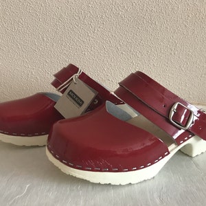 Swedish Clogs Red Wooden Clogs Scandinavian Red Patent Leather Shoes Eco Friendly Women Platforms Moheda Made in Sweden Size 37