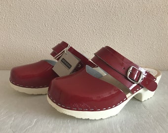 Swedish Clogs Red Wooden Clogs Scandinavian Red Patent Leather Shoes Eco Friendly Women Platforms Moheda Made in Sweden Size 37