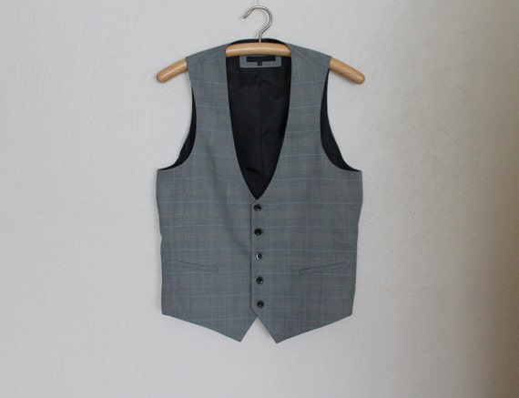 Mens Vest Grey Vest Gray Plaid Mens Vest Gray Chec
