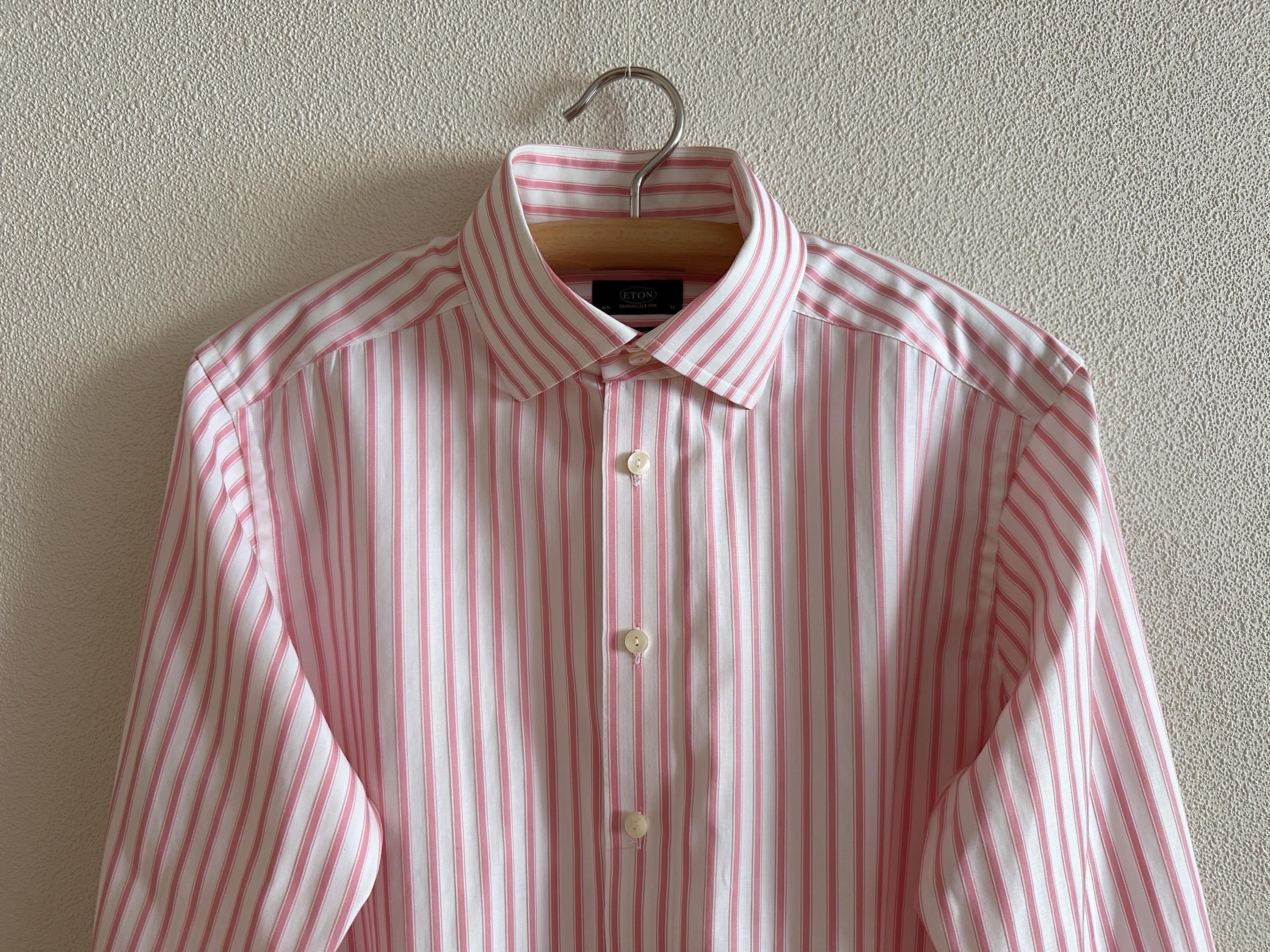 men's pink and white striped dress shirt Slim Fit Pink & White Bengal Stripe Twill Non-Iron Shirt