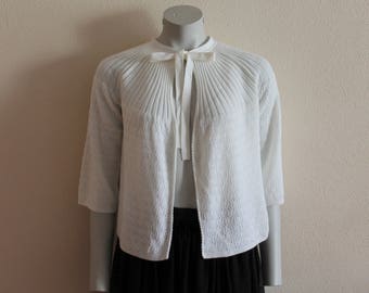 White Ivory Knit Jacket Knitted Cardigan Sweater   Knitwear Blazer Pullover  Cream 3/4 Sleeve