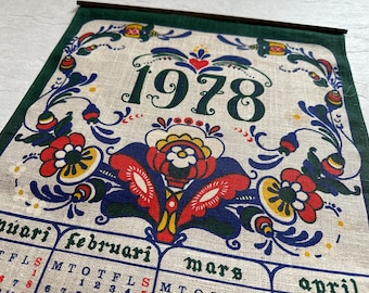 Calendario de cocina vintage de 1978, toalla de té de estilo escandinavo, recuerdo de la década de 1978, decoración de pared escandinava, calendario